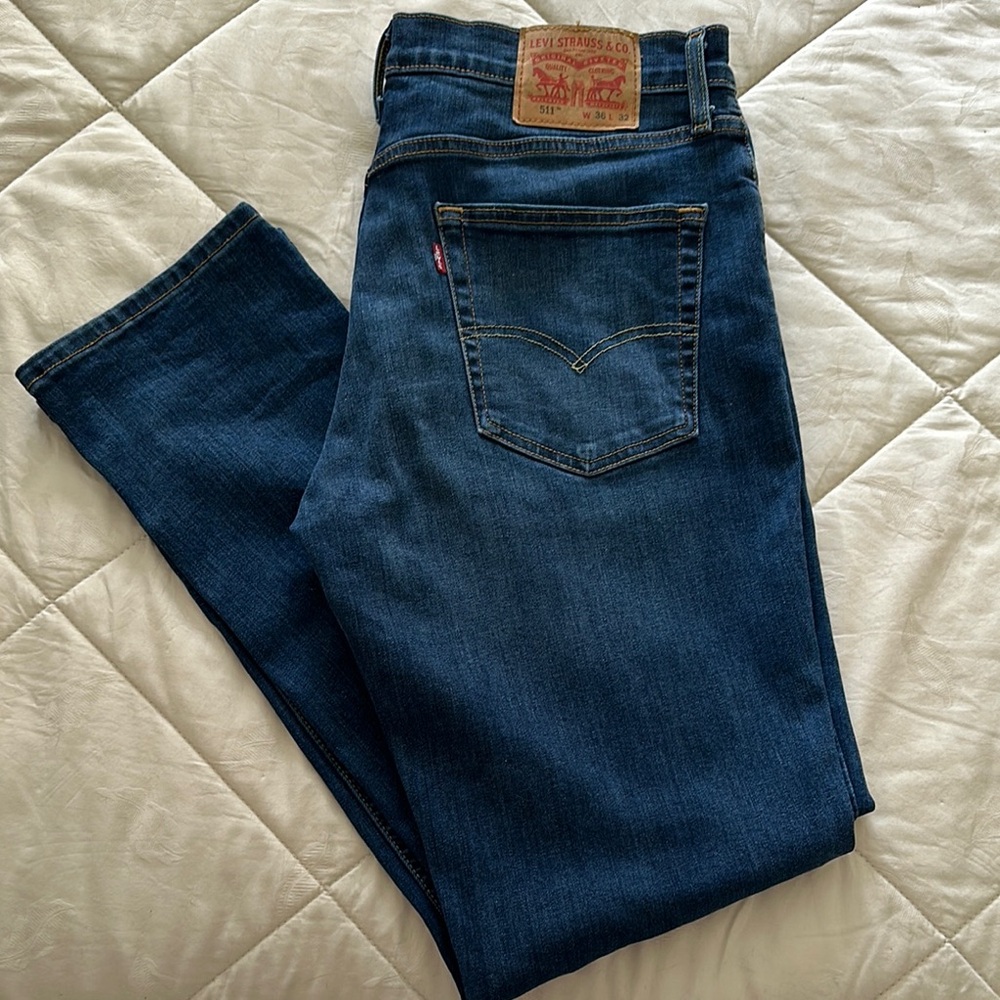 Men’s Levi's 511 Straight Jeans - Dark Blue - 36/32